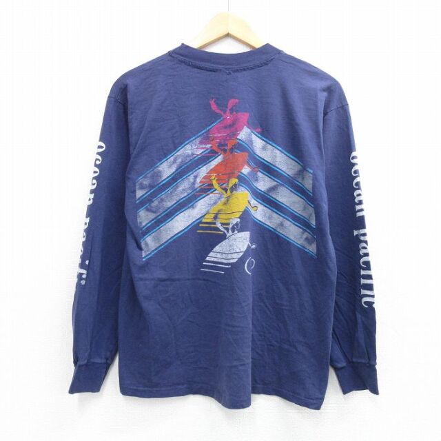 オーシャンパシフィック OP 90s 長袖Tシャツ ビッグロゴ ネイビー メンズL相当 | 古着