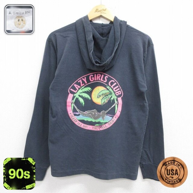 90s 長袖Tシャツ LAZYGIRLSプリント ブラック メンズM相当 | 古着