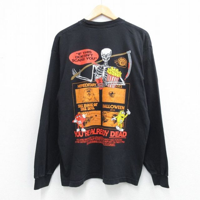 長袖Tシャツ スケルトン ブラック XL | 古着