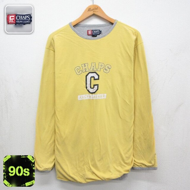 ラルフローレン 90s 長袖Tシャツ ビッグロゴ イエロー メンズXL相当 | 古着