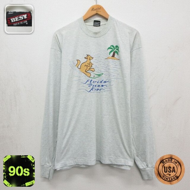 フルーツオブザルーム 90s 長袖Tシャツ カンガルーサーフィン グレー メンズXL相当 | 古着