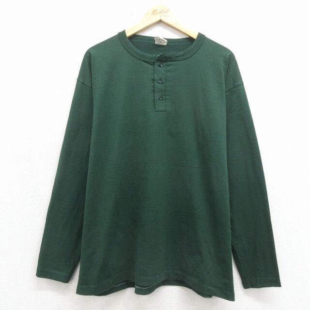 90s 長袖Tシャツ ヘンリーネック グリーン メンズXL相当 | 古着