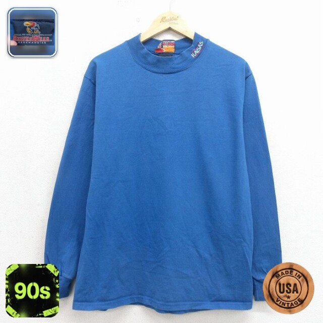 90s 長袖Tシャツ カンザスジェイホークス ブルー メンズL相当 | 古着