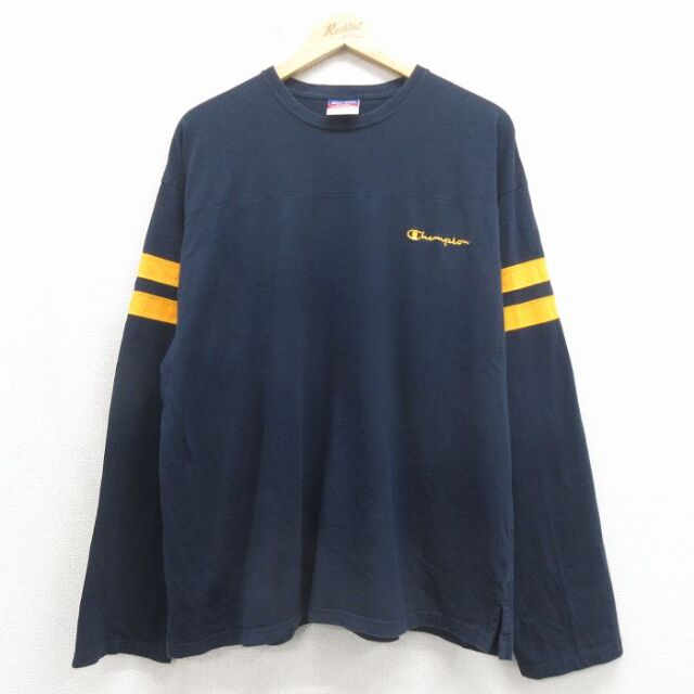 チャンピオン 00s 長袖Tシャツ ワンポイントロゴ ネイビー メンズXL相当 | 古着
