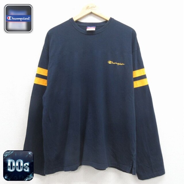 チャンピオン 00s 長袖Tシャツ ワンポイントロゴ ネイビー メンズXL相当 | 古着