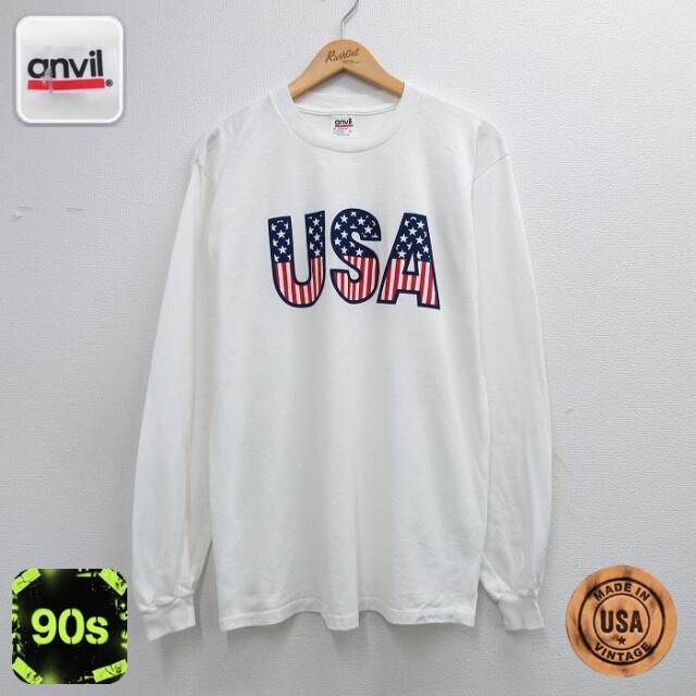 90s 長袖Tシャツ USAロゴ ホワイト メンズL相当 | 古着