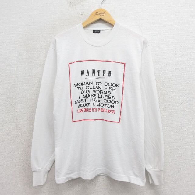 80s 長袖Tシャツ メッセージ ホワイト メンズL相当 | 古着