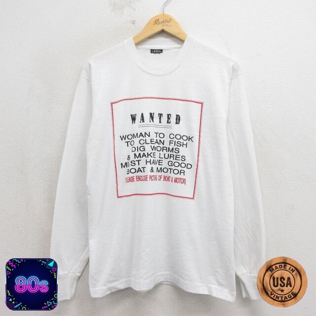 80s 長袖Tシャツ メッセージ ホワイト メンズL相当 | 古着