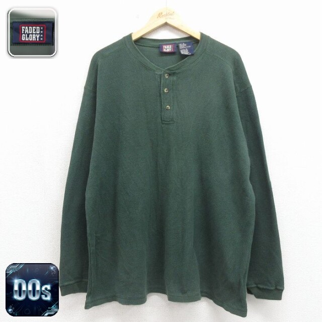 FADED GLORY 00s 長袖ヘンリーネックTシャツ グリーン メンズXL相当 | 古着