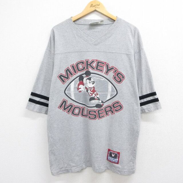 00s 7分袖フットボールTシャツ ディズニーミッキー グレー メンズXL相当 | 古着