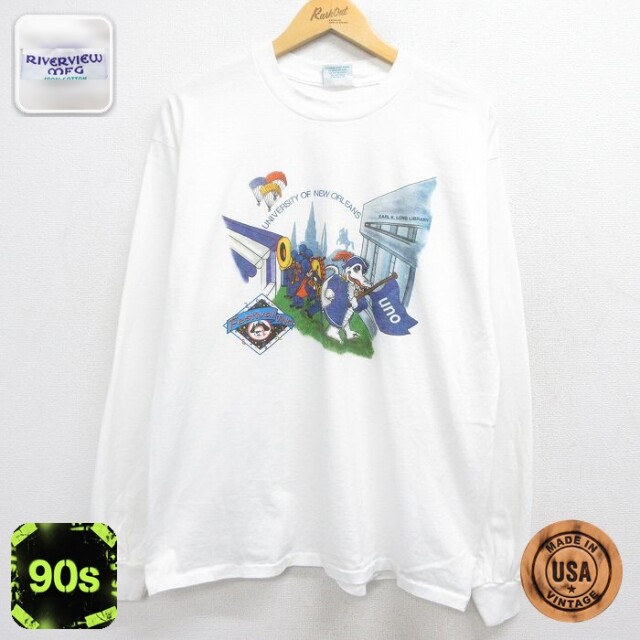 90s 長袖Tシャツ ニューオーリンズ大学 ホワイト メンズXL相当 | 古着