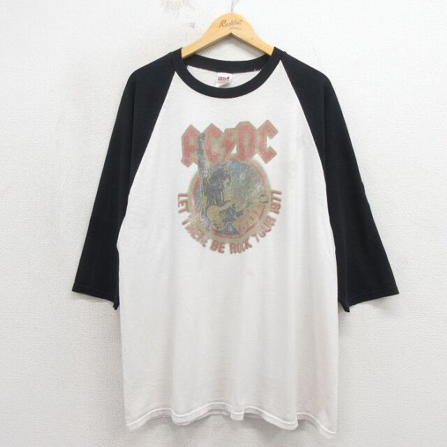 00s 7分袖ロックTシャツ AC/DCプリント ホワイト XL | 古着