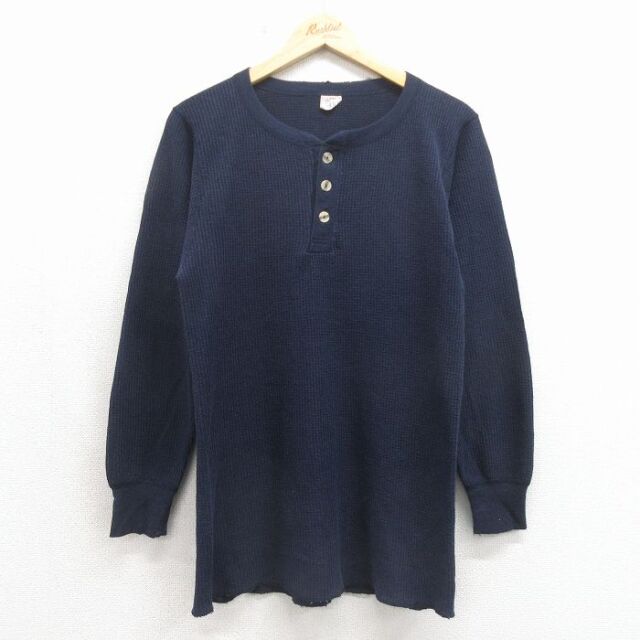 90s 長袖ヘンリーネックTシャツ ネイビー メンズL相当 | 古着