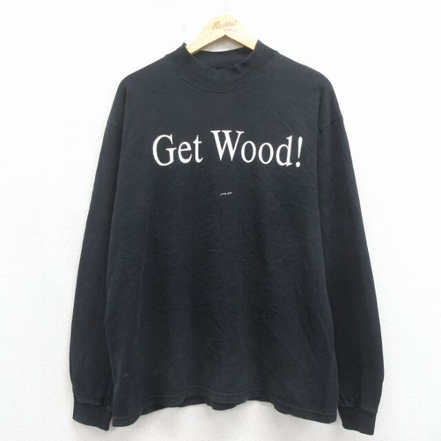 00s 長袖Tシャツ Get モックネック ブラック メンズXL相当 | 古着