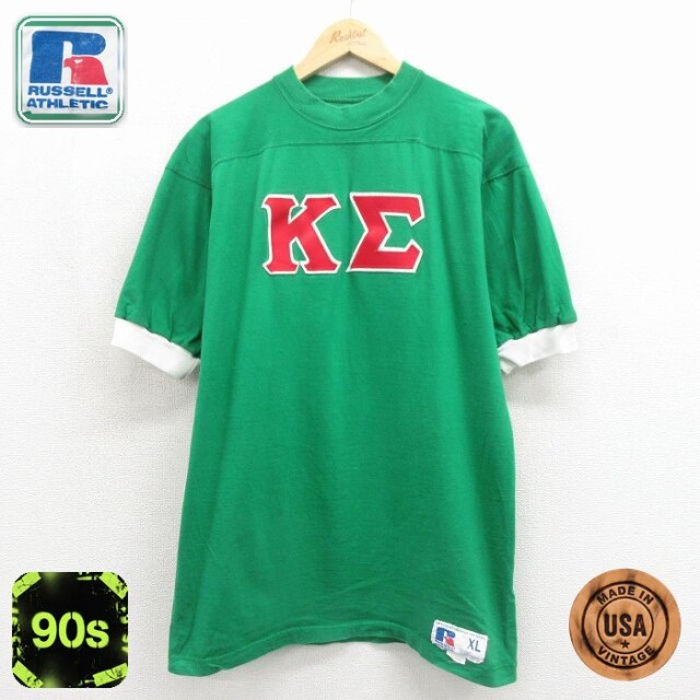 ラッセル 90s 半袖Tシャツ ギリシャ文字 グリーン メンズL相当 | 古着