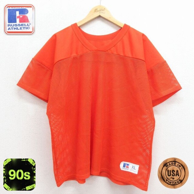 ラッセル 90s 半袖Tシャツ フットボール オレンジ メンズXL相当 | 古着