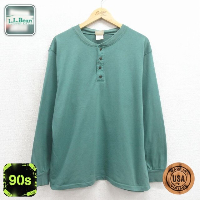 【20%OFF】エルエルビーン 90s 長袖Tシャツ ヘンリーネック グリーン メンズXL相当 | 古着
