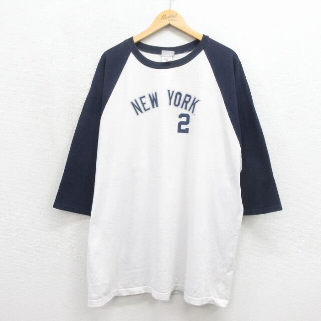 00s 7分袖Tシャツ ニューヨークヤンキース ネイビー XL | 古着