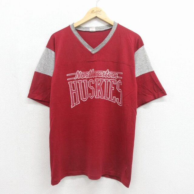 古着通販 L☆古着 長袖 ビンテージ フットボール Tシャツ メンズ 80