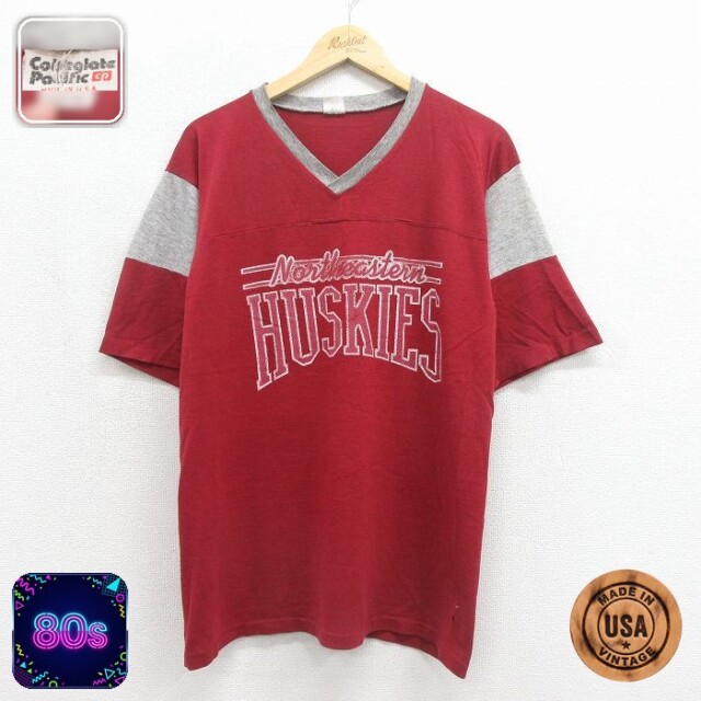 80s フットボールTシャツ ハスキーズ バーガンディ メンズL相当 | 古着