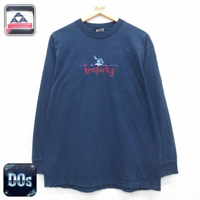 00s 長袖Tシャツ kentuckyウサギ刺繍 ネイビー メンズL相当 | 古着