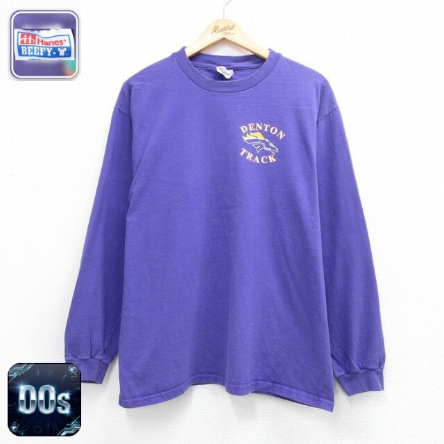 ヘインズ 00s 長袖Tシャツ DENTON TRACK パープル メンズL相当 | 古着