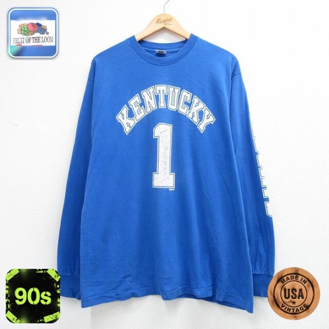 フルーツオブザルーム 90s 長袖Tシャツ ケンタッキーワイルドキャッツ ブルー メンズXL相当 | 古着