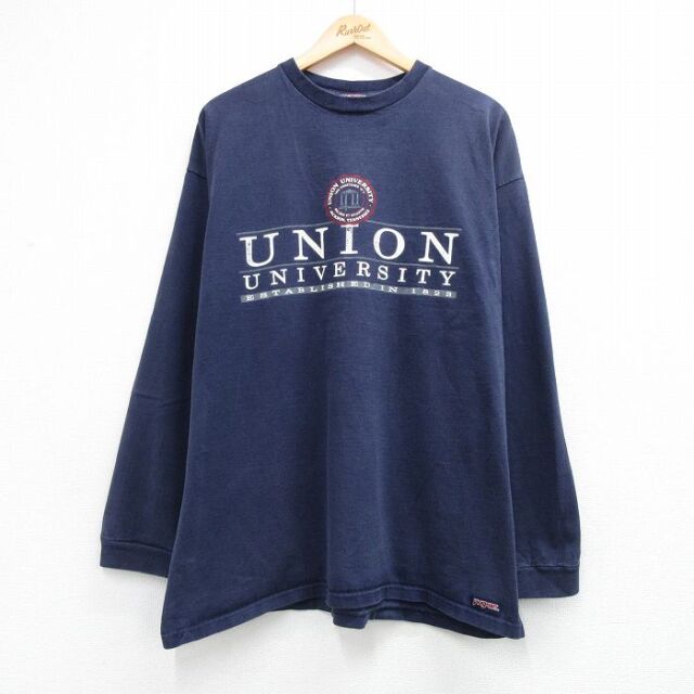 ジャンスポーツ 90s 長袖Tシャツ UNION カレッジ ネイビー メンズXL相当 | 古着