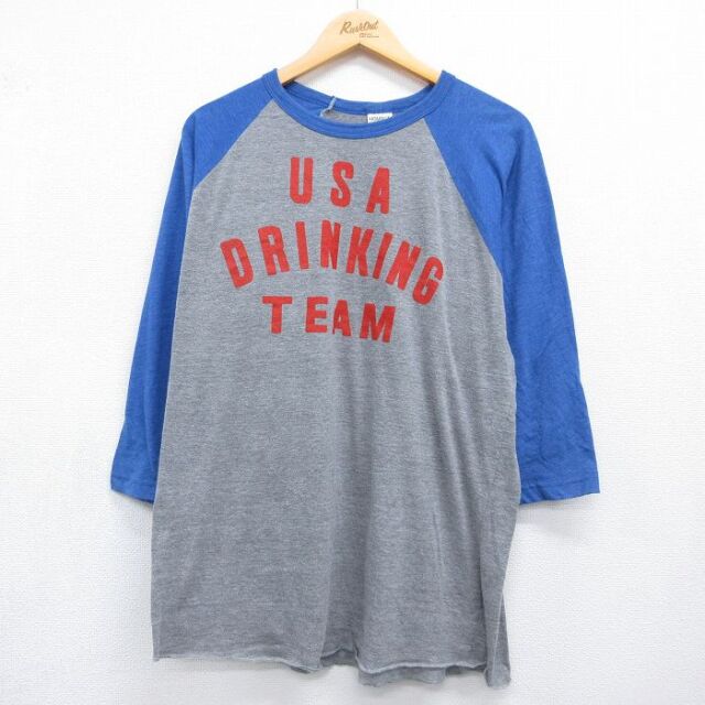 7分袖Tシャツ DRINKING TEAM ラグラン グレー メンズXL相当 | 古着
