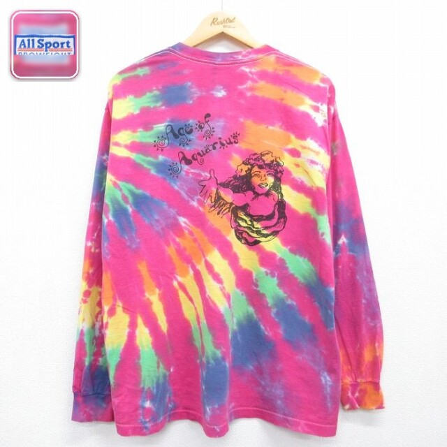 All Sport 90s 長袖Tシャツ Age of Aquarius タイダイ ピンク メンズXL相当 | 古着