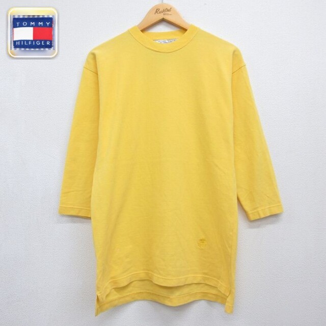 トミーヒルフィガー 90s 7分袖Tシャツ ワンポイントロゴ イエロー メンズM相当 | 古着