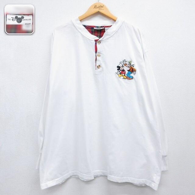 【20%OFF】ディズニー 長袖Tシャツ ミッキーグーフィー ホワイト メンズXL相当 | 古着