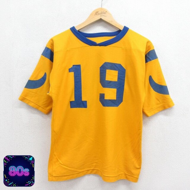 80s 半袖フットボールTシャツ 19 イエロー メンズM相当 | 古着