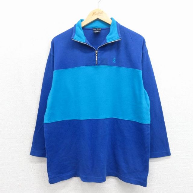 ノーティカ 90s ハーフジップトップス ワンポイントロゴ ブルー メンズXL相当 | 古着