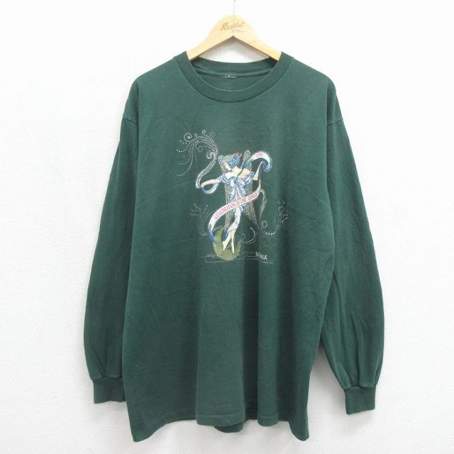 90s 長袖Tシャツ 女神 グリーン メンズXL相当 | 古着