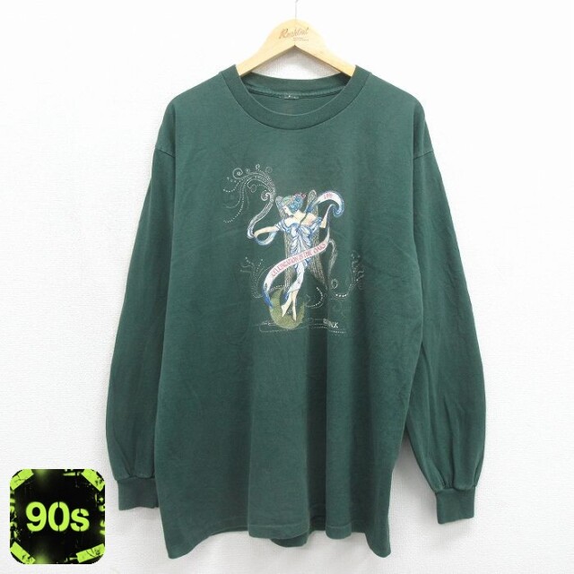 90s 長袖Tシャツ 女神 グリーン メンズXL相当 | 古着
