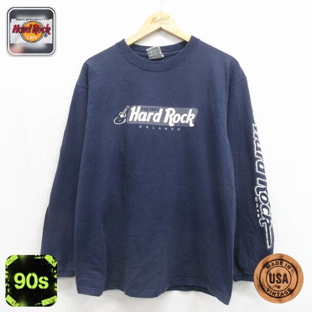 90s 長袖Tシャツ オーランド ネイビー メンズL相当 | 古着