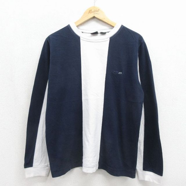 モッシモ 長袖Tシャツ ワンポイントロゴ ネイビー メンズL相当 | 古着