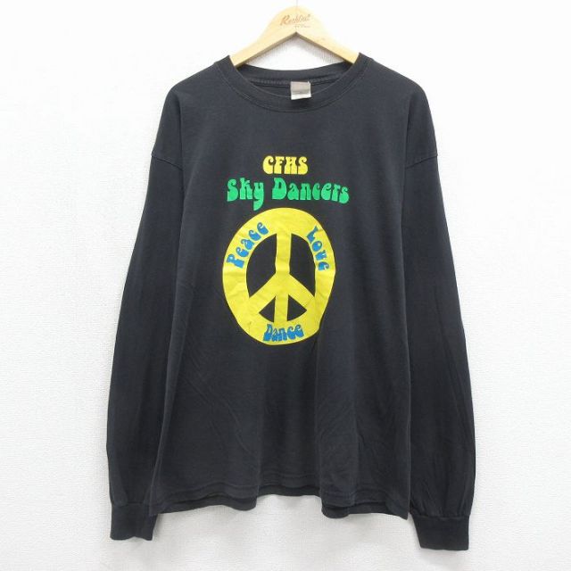 00s 長袖Tシャツ ピースマーク ブラック メンズXL相当 | 古着