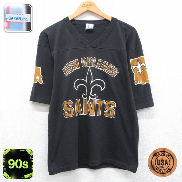 90s 半袖フットボールTシャツ NFLニューオーリンズセインツ ブラック メンズM相当 | 古着
