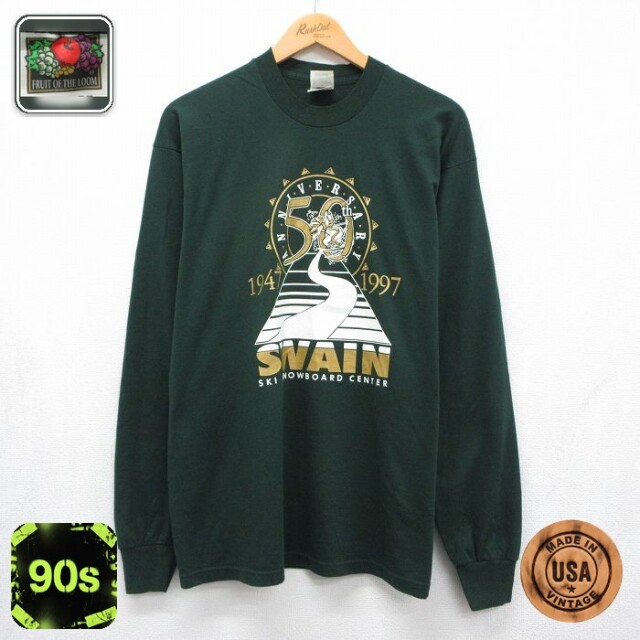 フルーツオブザルーム 90s 長袖Tシャツ SWAIN グリーン メンズL相当 | 古着