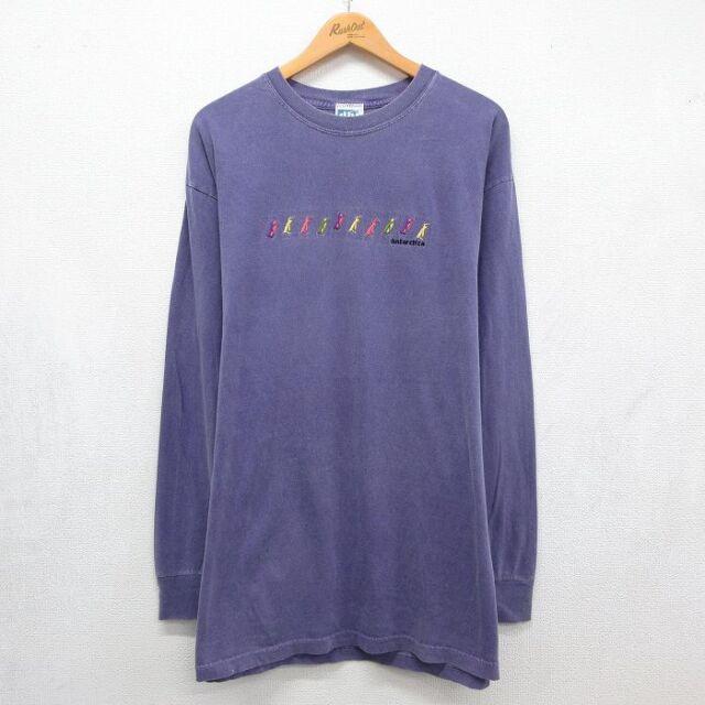 00s 長袖Tシャツ Antarctica刺繍 ネイビー メンズL相当 | 古着