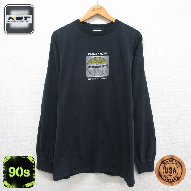 ノーティカ 90s 長袖Tシャツ ビッグロゴ ブラック メンズXL相当 | 古着