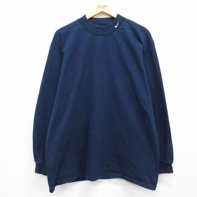 ナイキ 90s 長袖Tシャツ ワンポイントロゴ ネイビー メンズXL相当 | 古着