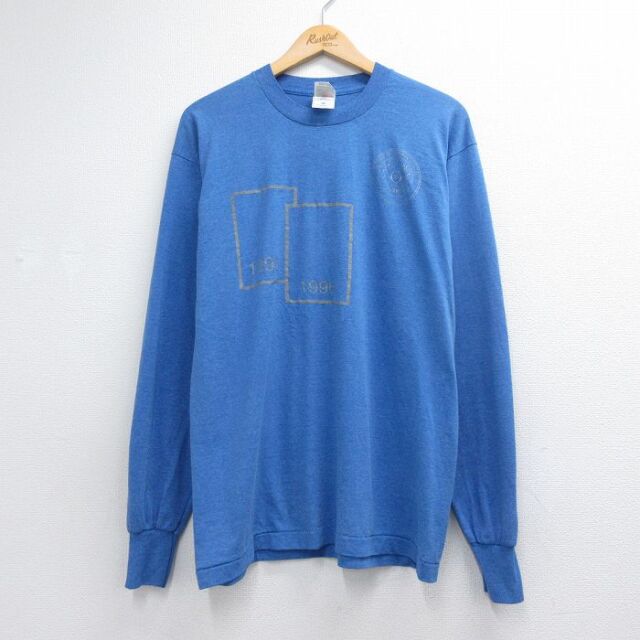 90s  ゲームシャツ　ロゴ刺繍　長袖　万国旗タグ　ブルー古着8%a 古着通販 L☆古着 フルーツオブザルーム 長袖 ビンテージ Tシャツ