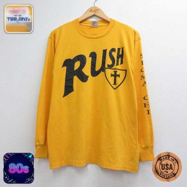 80s 長袖Tシャツ RUSH イエロー メンズL相当 | 古着