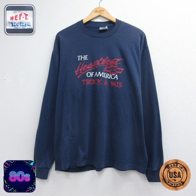 80s 長袖Tシャツ ハートビート ネイビー メンズXL相当 | 古着