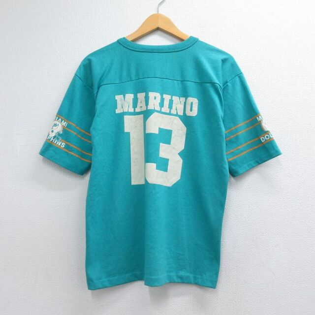 80s 半袖フットボールTシャツ NFLマイアミドルフィンズダンマリーノ13 ライトブルー メンズM相当 | 古着