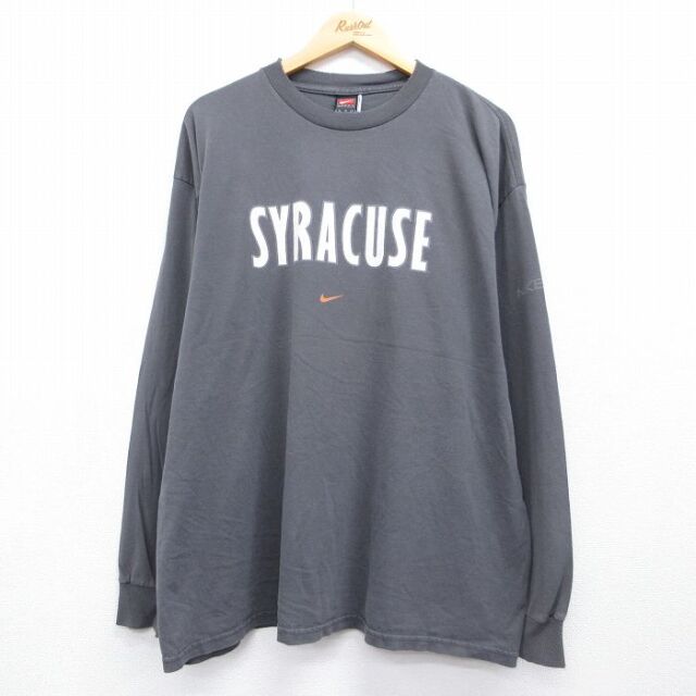 ナイキ 00s 長袖Tシャツ シラキュースバスケットボール グレー メンズXL相当 | 古着