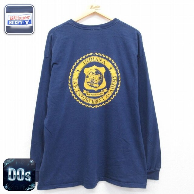 ヘインズ 00s 長袖Tシャツ INDIANA ネイビー メンズXL相当 | 古着